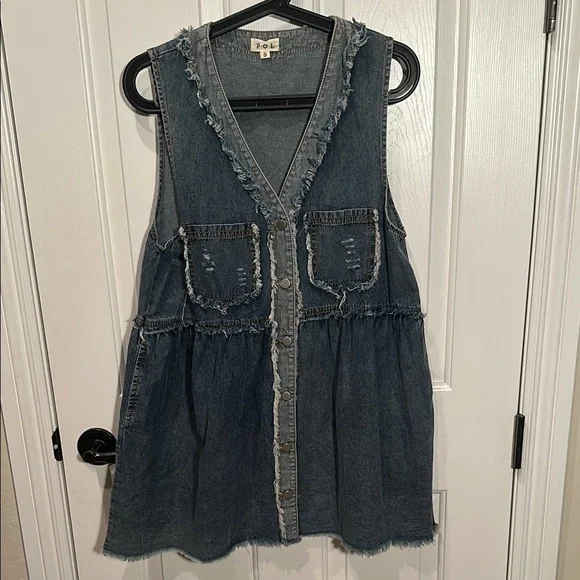 POL | Dresses | Pol Distressed Trim Denim Dress With Pockets | Poshmark